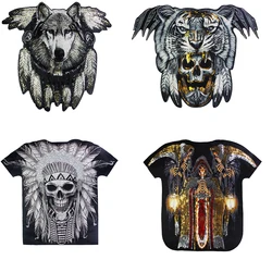 Cool Men Large Size Wolf Sequined Applique Patches Skull Punk Motorcycle Badge Jackets Jeans Backpacks