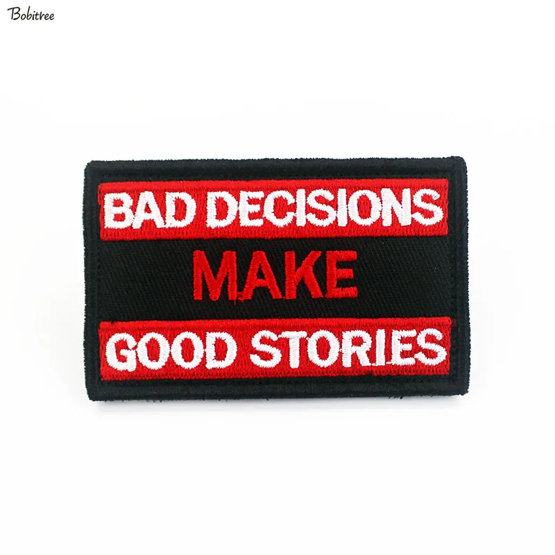 Red Words Patch  Hook Loop Badges Bad Decisions Make Good Stories Fashion Embroidered Stickers For Bags Clothes