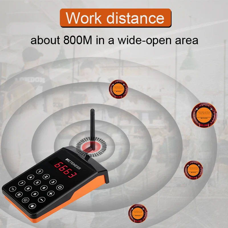 Imagem -02 - Retekess-wireless Restaurante Pager Chamando Sistema Bell Vibrador Coaster Buzzer Out of Range Alarm Impermeável para Café Td156