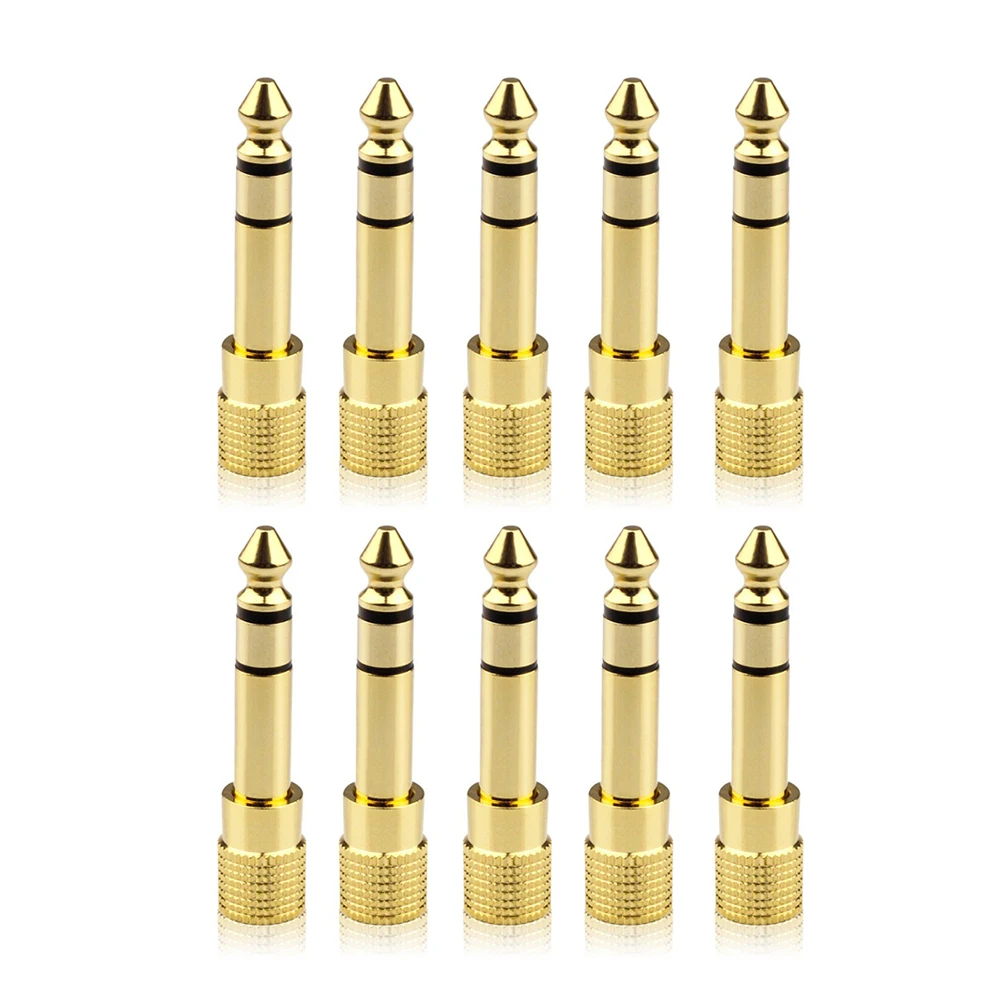 

Gold 6.3mm Male Plug to 3.5mm Female Microphone Jack Stereo Headphone Audio Adapter Connectors 10PCS