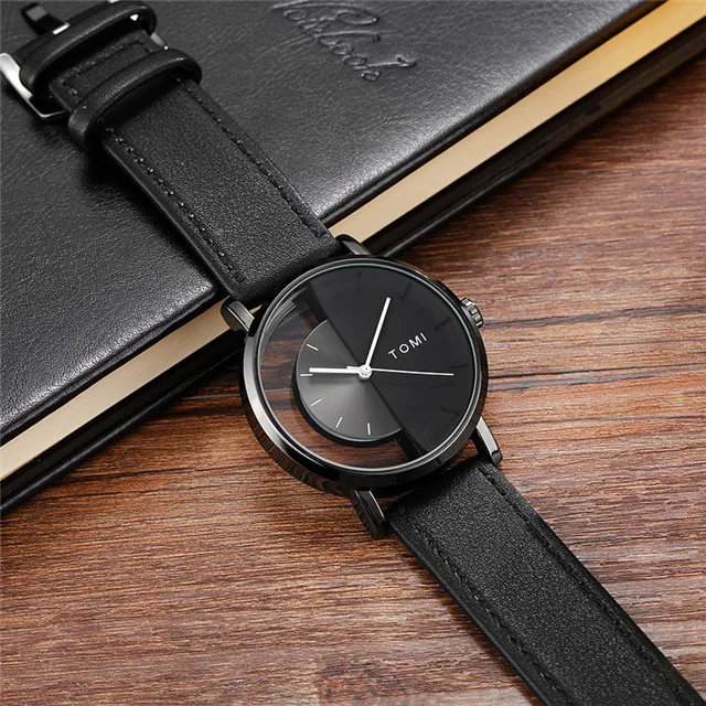 Relojes de cuarzo para hombre y mujer, reloj de pulsera de cuero con diseño creativo y medio transparente, diseño de moda único, Unisex, venta al por mayor