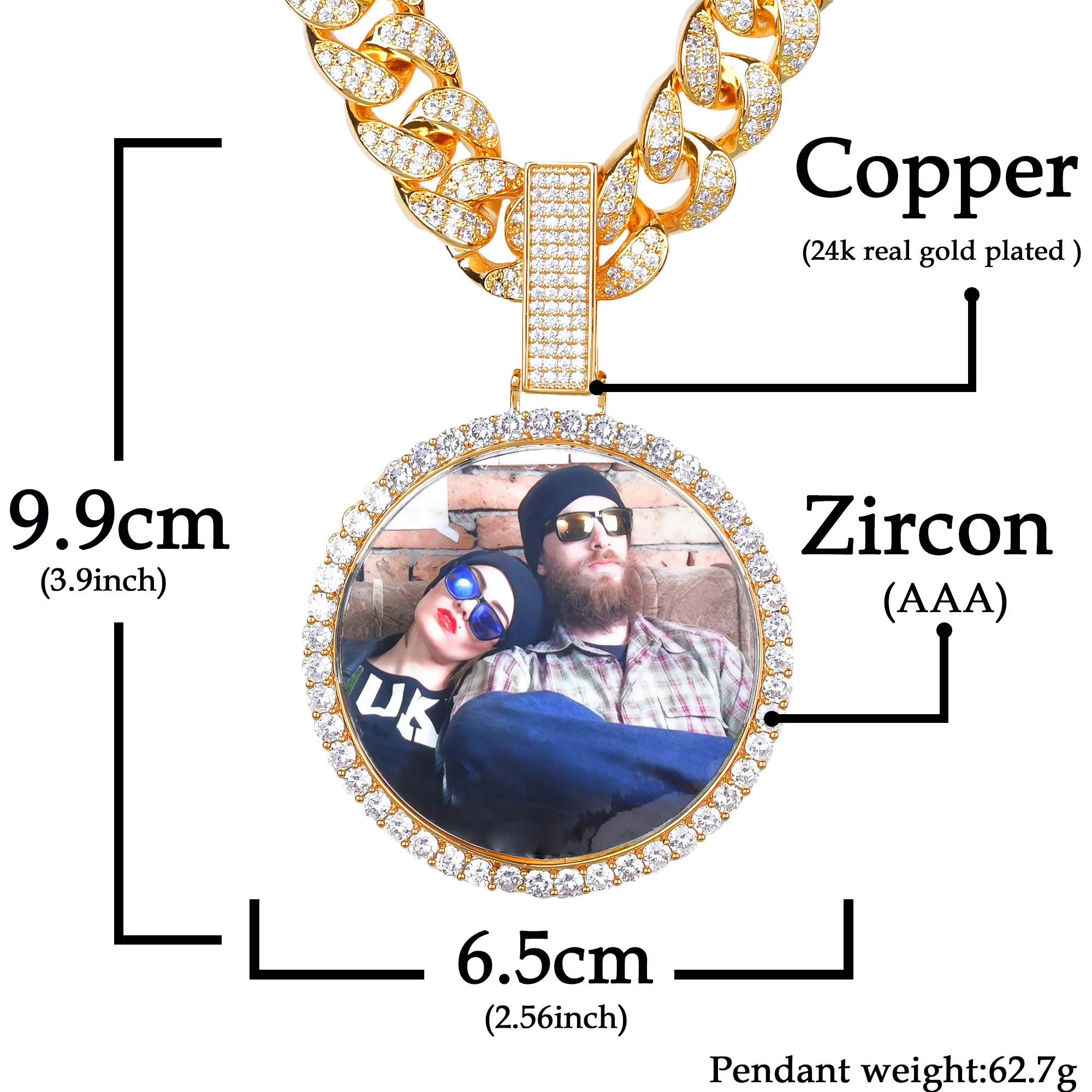 Imagem -06 - Aokaishen Custom Photo Necklace para Homens Imagem Personalizada Medalhões Pingente Real Banhado a Ouro Hip Hop Jóias 2023 Tendência Presente