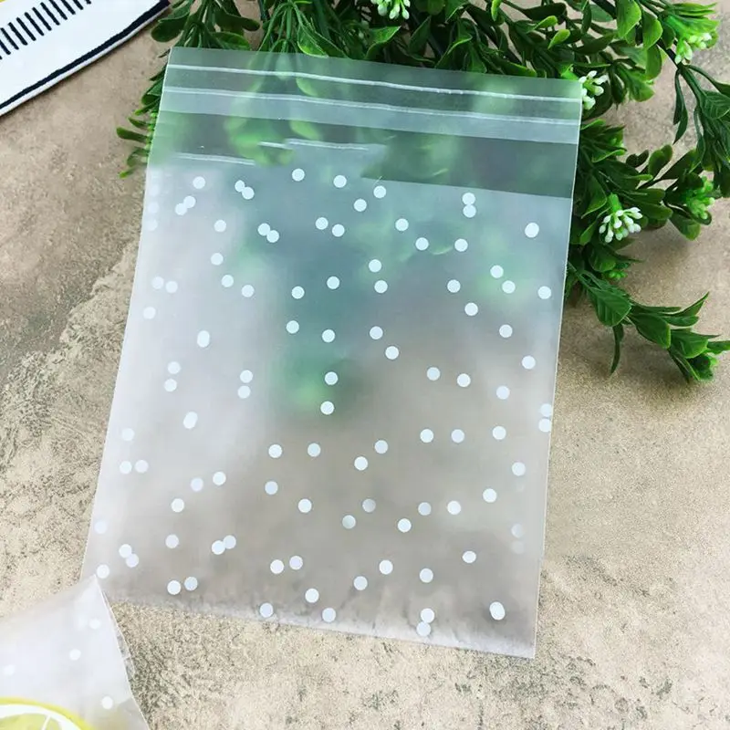 100pcs Frosted Cute Dots Plastic Pack Candy Cookie Soap Packaging Bags Cupcake Wrapper Self Adhesive Sample Gift Bag 7cm