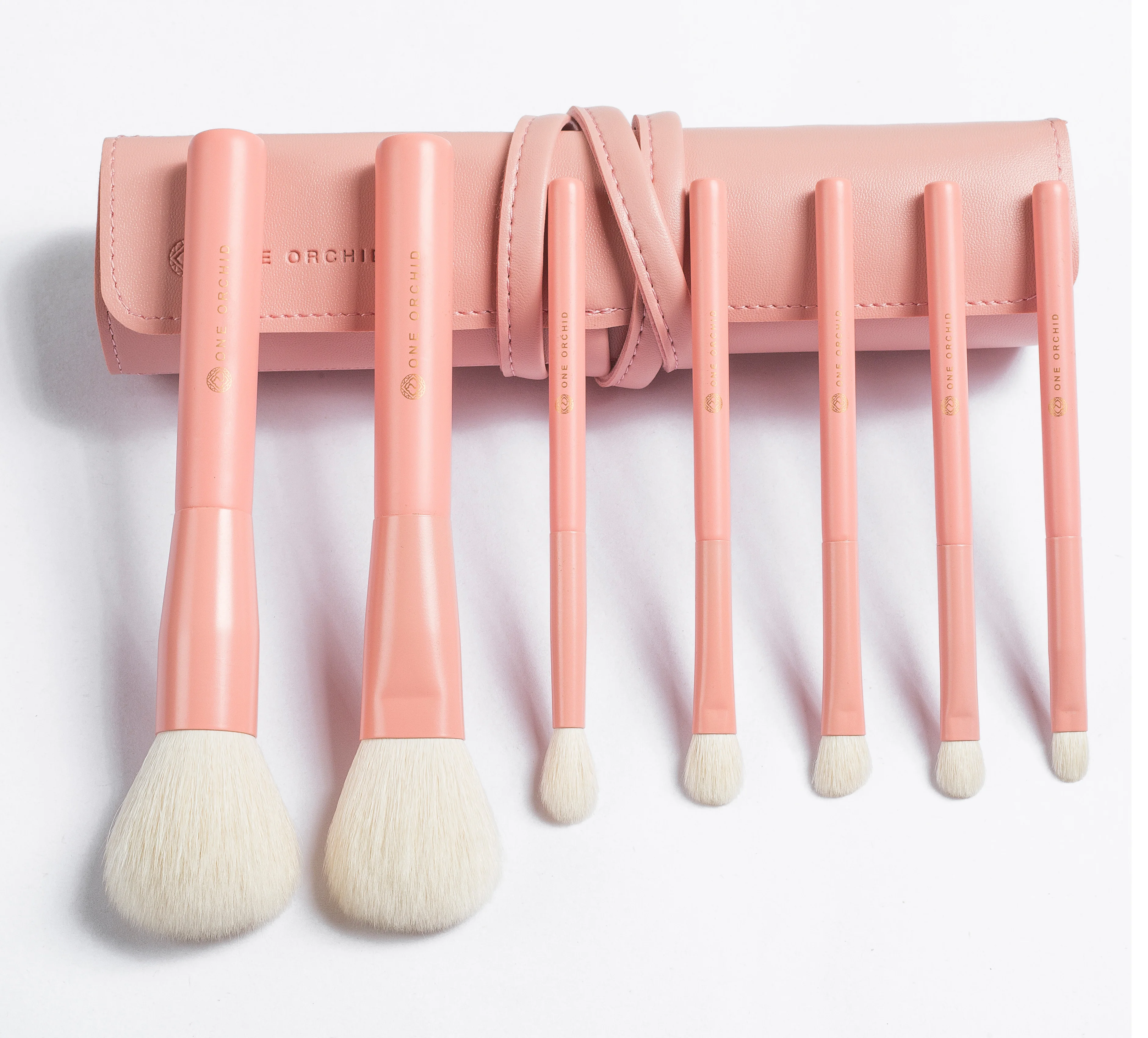 Shinedo 7 Pcs pink color natural got hair Powder Eye Shadow Blending Eyeliner Eyelash Eyebrow Brushes makeup brush set