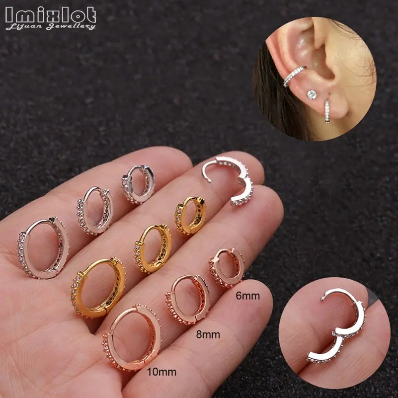 Fashion 6/8/10MM Hoop Earrings Crystal Zirconia Small Huggie Thin Hoops Cartilage Earring Helix Tragus Earring Piercing Jewelry