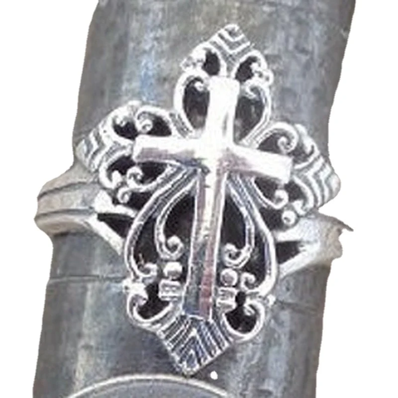 Jianjie Men\'s Unique Rock Crow Cross Flower Pattern Rings Delicate Party Banquet Charm Jewelry for Men Ring Accessories Trend