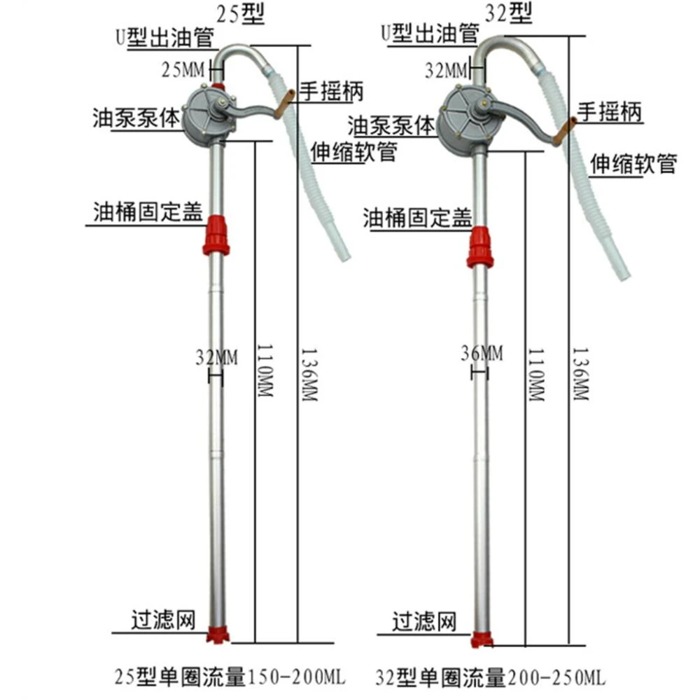 25mm/32mm Heavy Drum Rotary Manual Hand Pump New Oil Fuel Barrel Heavy Duty Pump Diesel Fuel Oil Gas Transfer Tool