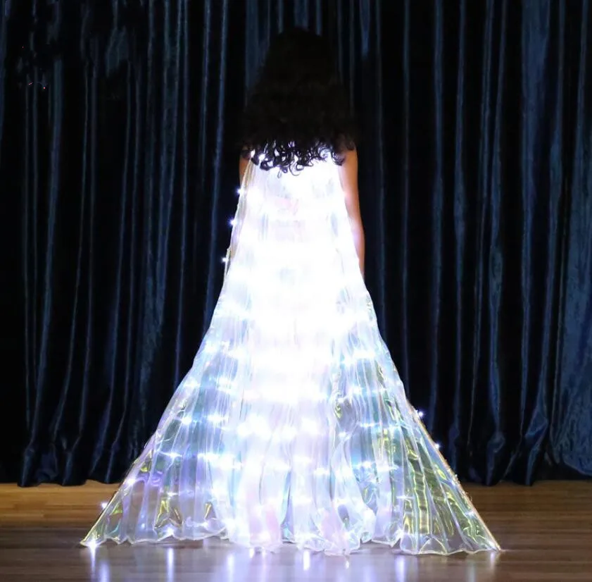 Dança fada dança do ventre led anjo isis asas brancas dança asas luminosas trajes palco mostra borboleta crianças meninas