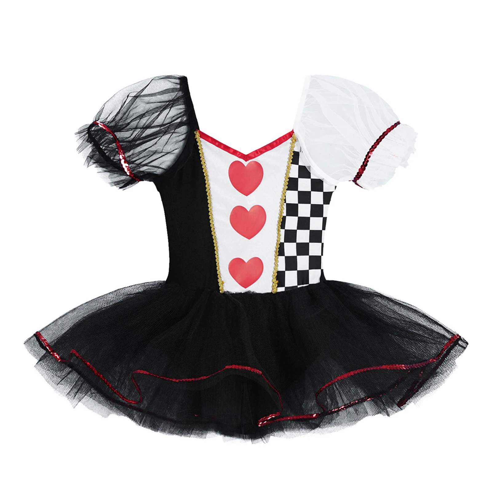 Kids Girls Short Sleeve Mesh Tutu Leotard Dress Halloween Theme Party Clown Cosplay Costume Ballet Stage Performance Dancewear