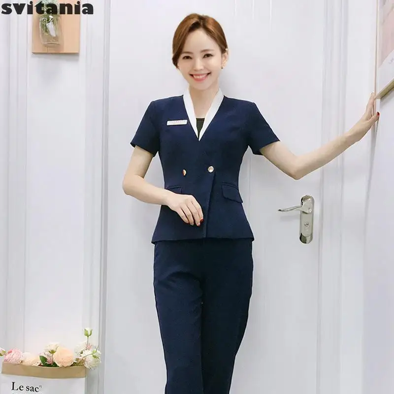 

Svitania Women Work Clothes Hotel Waiters Uniform Sauna Salon Beautician Uniform Hairdresser Massagista Work Uniform