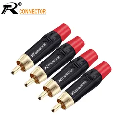 100pcs RCA Connector High quality RCA male Connector gold plating audio adapter black&red pigtail speaker plug for 7MM Cable