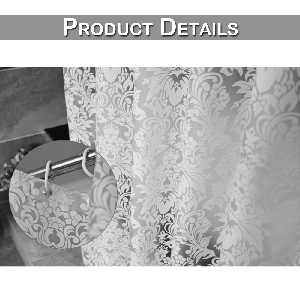 Washable Curtain Bathing Shower Curtain Bathroom Morocco PEVA Waterproof Hook Home Shower Floral Curtains with Hooks 8 Sizes D30