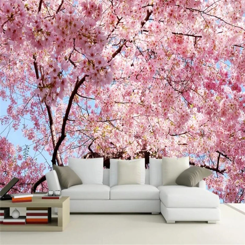 custom Pink cherry tree TV Background Photo wall paper Bathroom Wallpaper for Living Room Decor mural 3D wall Painting Stickers