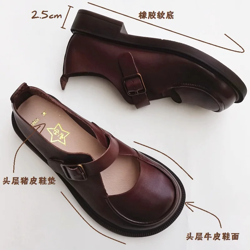 Careaymade-Genuine Leather British big head leather shoes women\'s breathable non slip original handmade soft sole single shoes