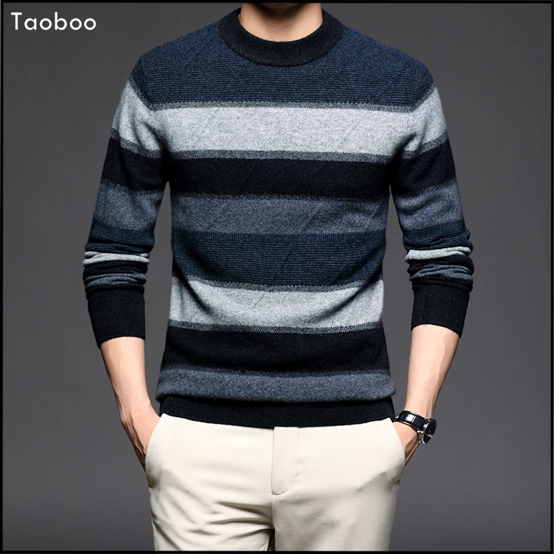 Taoboo Casual Men's Sweater O-Neck Business Striped Slim Fit Knittwear Fashion Spring Fall Sweater Pullovers Men's clothing