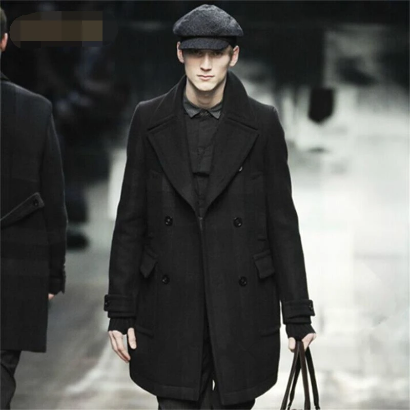 

Men's woolen trench coat mid-length European and American lapel 2020 autumn and winter slim double-breasted woolen coat jacket