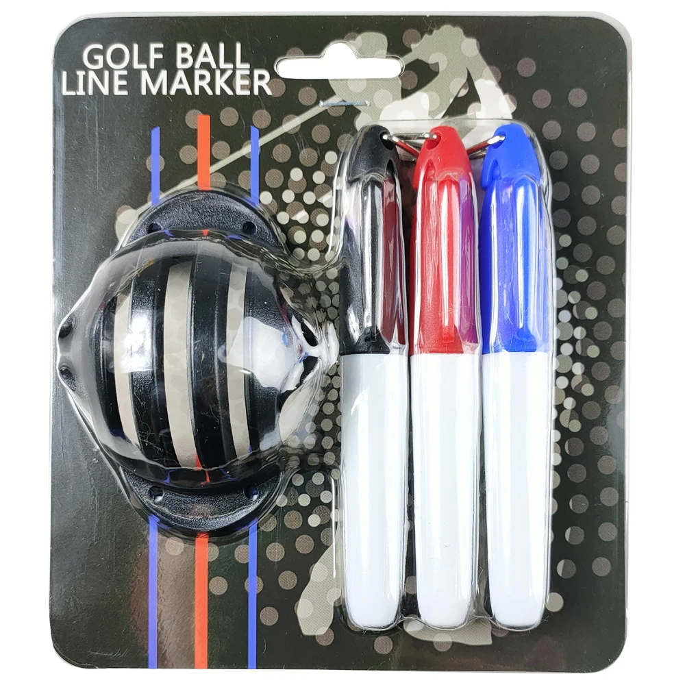 1Set Golf Ball Line Marker Tool Triple Track Template Alignment Marks Tool +3Pen With Blister Box Golf Gift