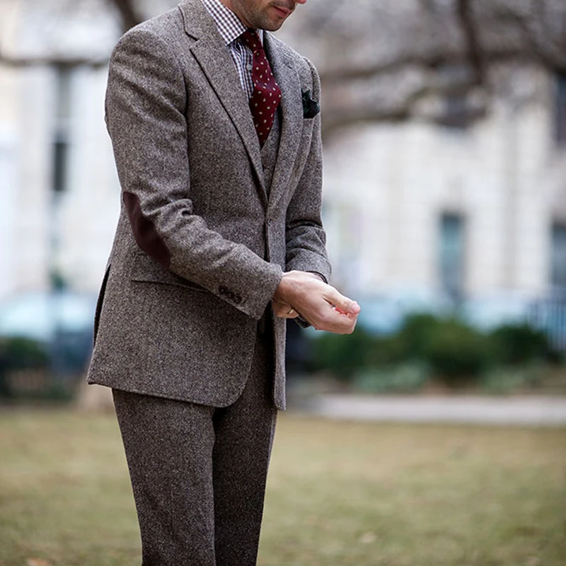 Ultimi abiti da uomo in lana Tweed da 3 pezzi per lo smoking dello sposo invernale Costume da sposa moda maschile Homme giacca gilet pantaloni su