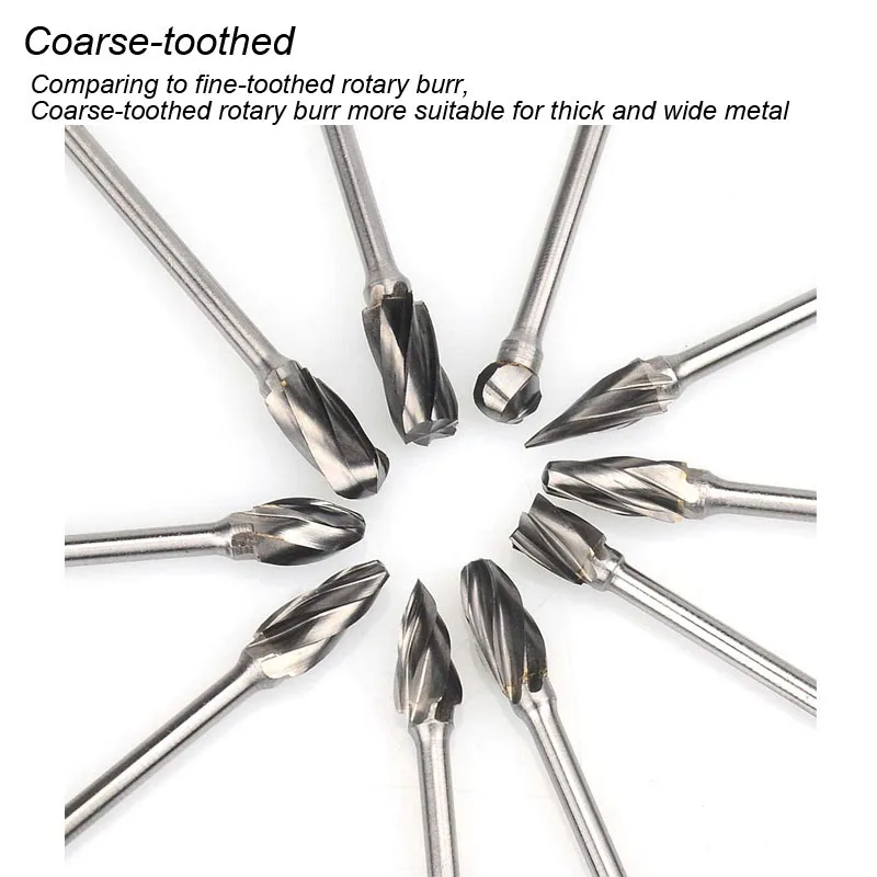 3mm Shank CNC Meatl Wood Aluminum Milling Tungsten Carbide Rotary Burr Single Cut Rotary Tools Diamond Grinding 6mm Tip HRC70