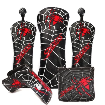 أسود بولي Leather الجلود العنكبوت التطريز نادي الغولف رئيس يغطي ل Titleist سائق الممر وودز Hybird شفرة كبيرة مطرقة مضرب