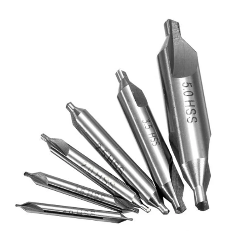 6pcs HSS Combinata Centro Trapani Svasatori 60 Gradi Angolo Bit Set 1.0 millimetri 1.5 millimetri 2.0 millimetri 2.5 millimetri 3.5 millimetri 5 millimetri di Metallo Punta del trapano 4.7