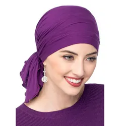 Elastic Women Modal Cotton Ruffle Turban Caps Muslim Headscarf Bonnet Pre-Tied Hijab Headwrap Cap Soft Lady Hair Loss Chemo Cap