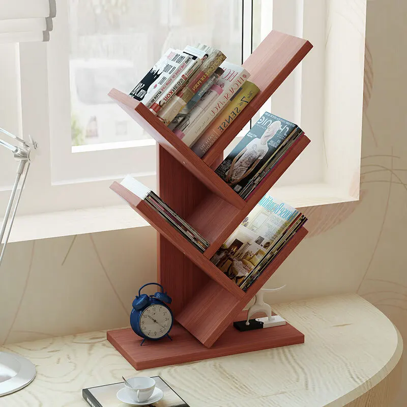 Bookshelf Desk Creative Study Bookcase Tree Shaped Furniture Decor Book Rack Multi-grid Storage Shelf Wooden Display Shelf