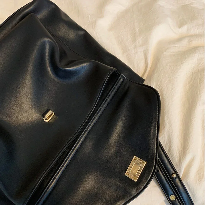 Eleganti borse a tracolla retrò da donna borsa a tracolla nera di grande capacità catena semplice Chic minimalista in pelle PU ascellare da donna