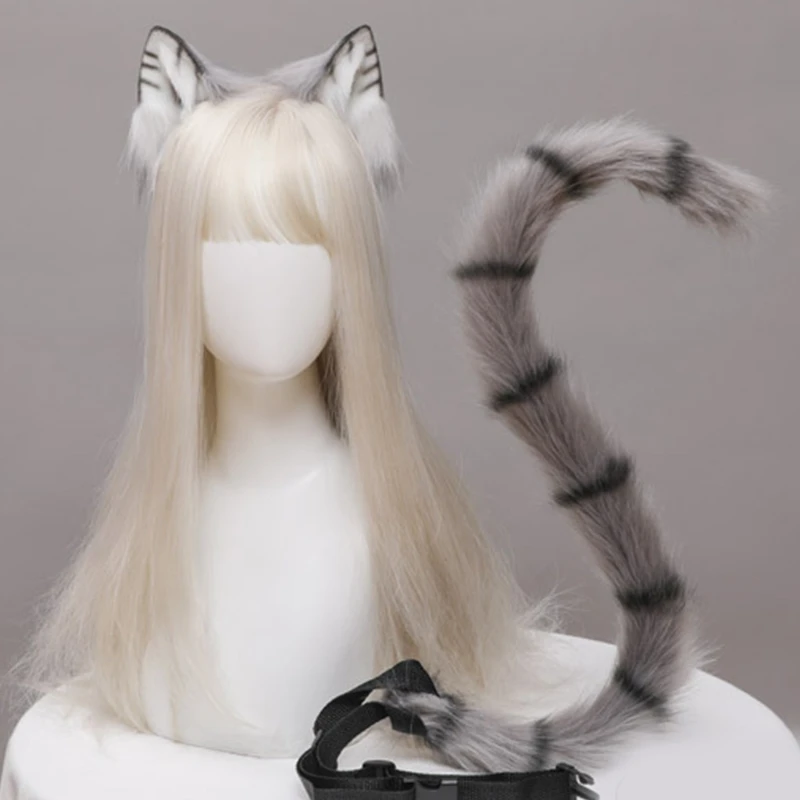 Cartoon Foxes Cat Ear Shape Hair Hoop with Tail Set Performances Hair Holder Cosplay Party Headwear for Teenagers Women