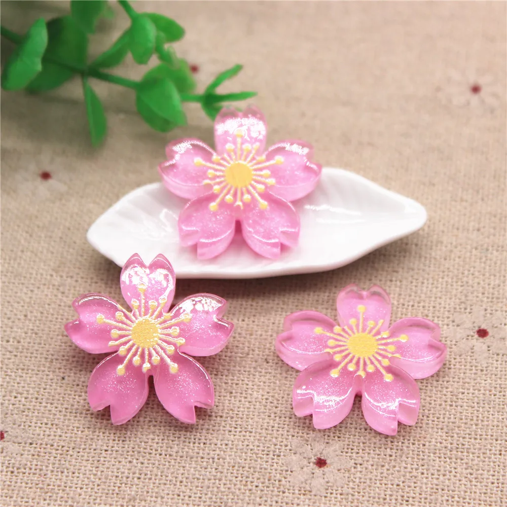10PCS 25*26mm New Resin Cherry Flower Flat Back Cabochon DIY Jewelry/Hair Ornament Scrapbook Home Decoration Accessories