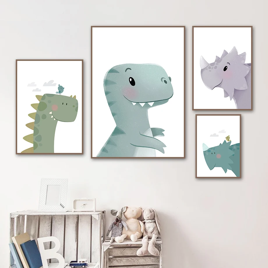 Nordic Cartoon Dinosaur Alphabet Canvas Painting Posters and Prints Canvas Wall Art Paintings Nursery Decor for Kid Baby Bedroom