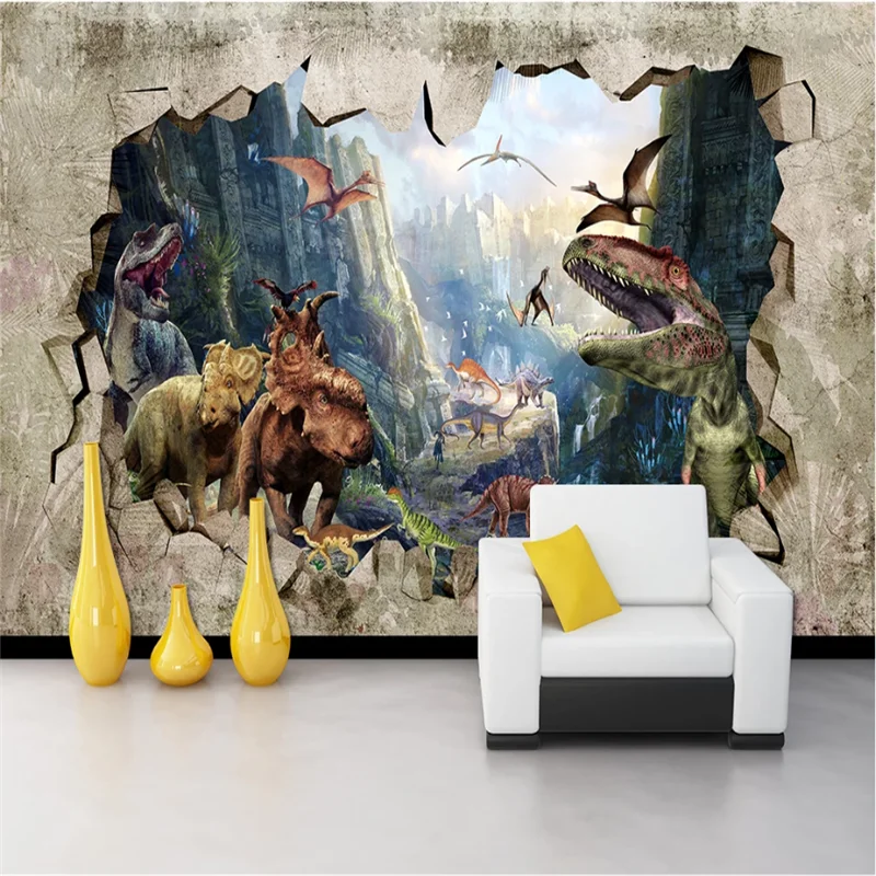 Customized 3D 8D Wallpaper Mural Ancient Times Dinosaur World TV Storefront Background Wall