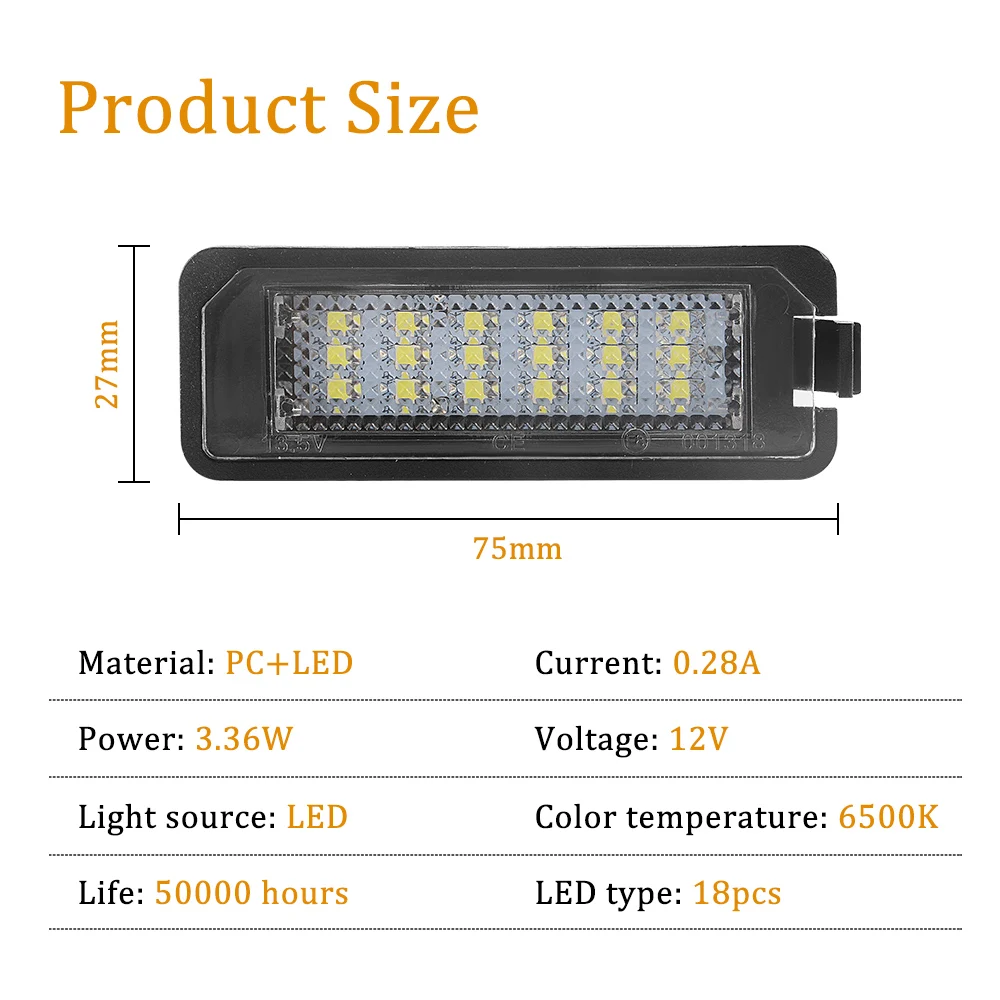 Car LED License Number Plate Light 12V 3W 18SMD Error-Free Bulb For VW Golf MK4 MK5 MK6 Passat Polo CC Eos VW NEW Beetle II 2006 - view 4