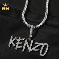 THE BLING KING Custom Brush Font Initial Letter Pendant Iced Out 2 Rows Cubic Zirconia Personalized Name Necklace Hiphop Jewelry