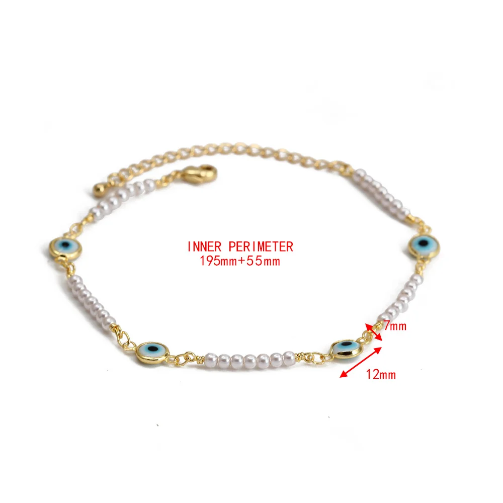 Lucky Eye Adjustable Simulated Pearl Beaded Bracelet Blue Turkish Evil Eye Charm Bracelet for Women Girls Fashion Jewelry BE462