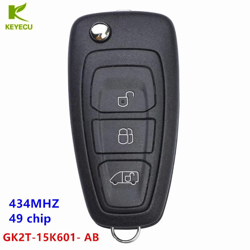 KEYECU Replacement Remote Flip Key fob 433.92MHz with ID49 chip for Ford Transit / TOURNEO Custom 2016-2019 GK2T-15K601- AB