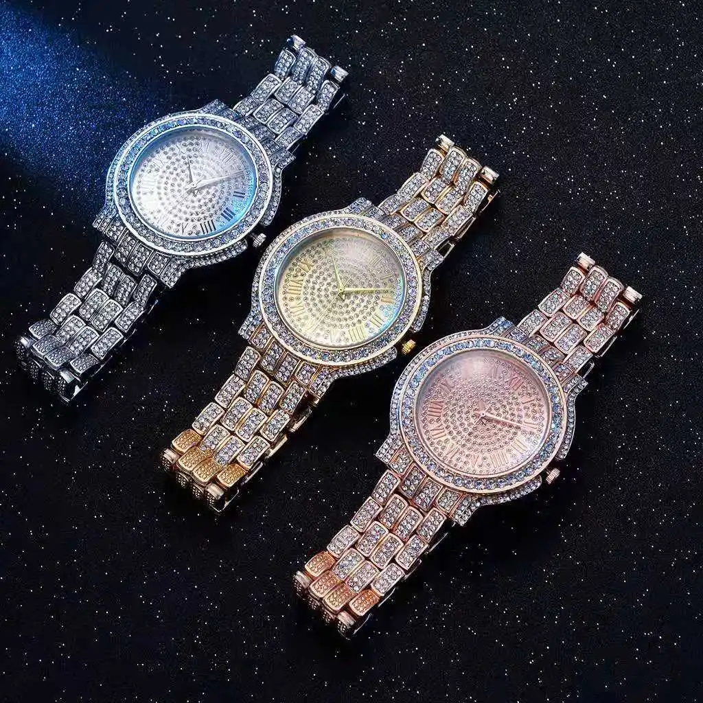 Women Watches Luxury Hiphop Punk Iced Out Watch Gold Diamond Rhinestone Watch for Women Quartz Wristwatch Relojes Para Mujer