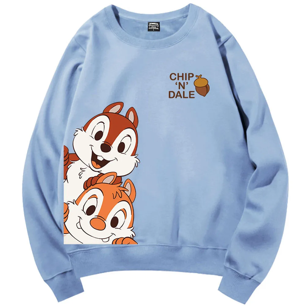 Disney Sweatshirt Chip 'n Dale Cartoon Letter Print O-Neck Pullover Long Sleeve Loose Fashion Couples Unisex Women Tops 6 Colors