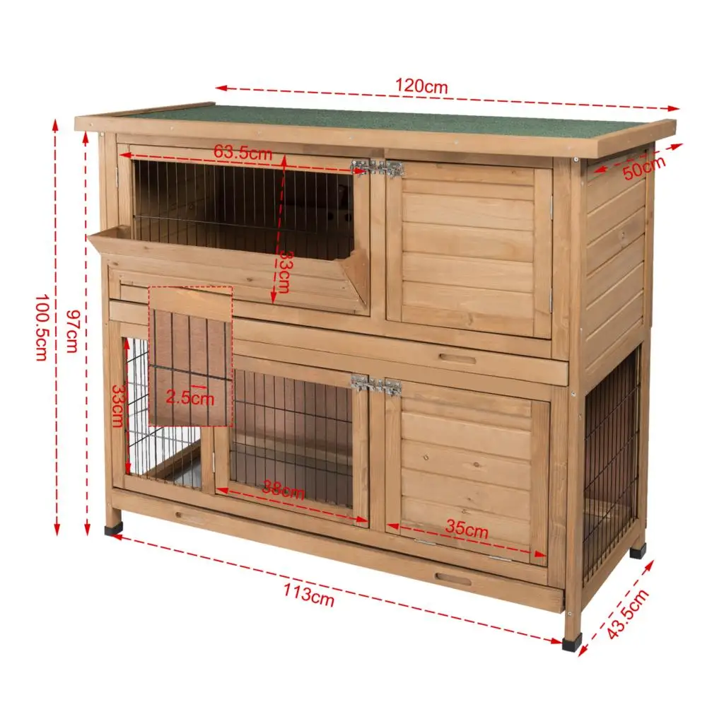 Colorful Rabbit Hutch Animal Cage House for Small Animals Guinea Pig Solid Wood 2 Levels 4 Doors Outdoor Hutch Pet Cage Home