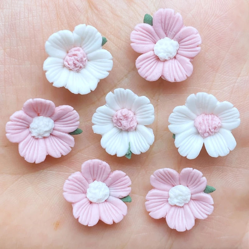 10Pcs New Cute Ceramic Flower Flat Back Cabochon Scrapbook Kawaii DIY Embellishments Accessories K15