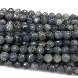 Veemake Natural Blue Labradorite Gemstones Jewelry Faceted Round Loose Stone Beads 3-18mm DIY Necklaces or Bracelets 07463