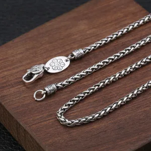 BOCAI 3MM Perhiasan Perak Murni 100% S925 Trendi Baru Kalung Buddha Enam Karakter Mantra Vajra Tali Rami Pria dan Wanita 12 kalung vajra penjualan terbaik - №