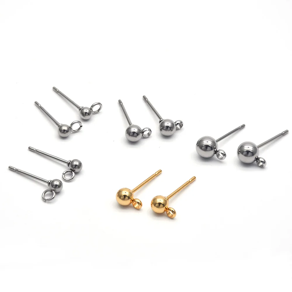 20 Stück/Los, 316 Edelstahl, 3 mm, runde Kugel-Ohrringe mit Öse für die Herstellung von Schmuckstücken im DIY-Stil. – Detail 2