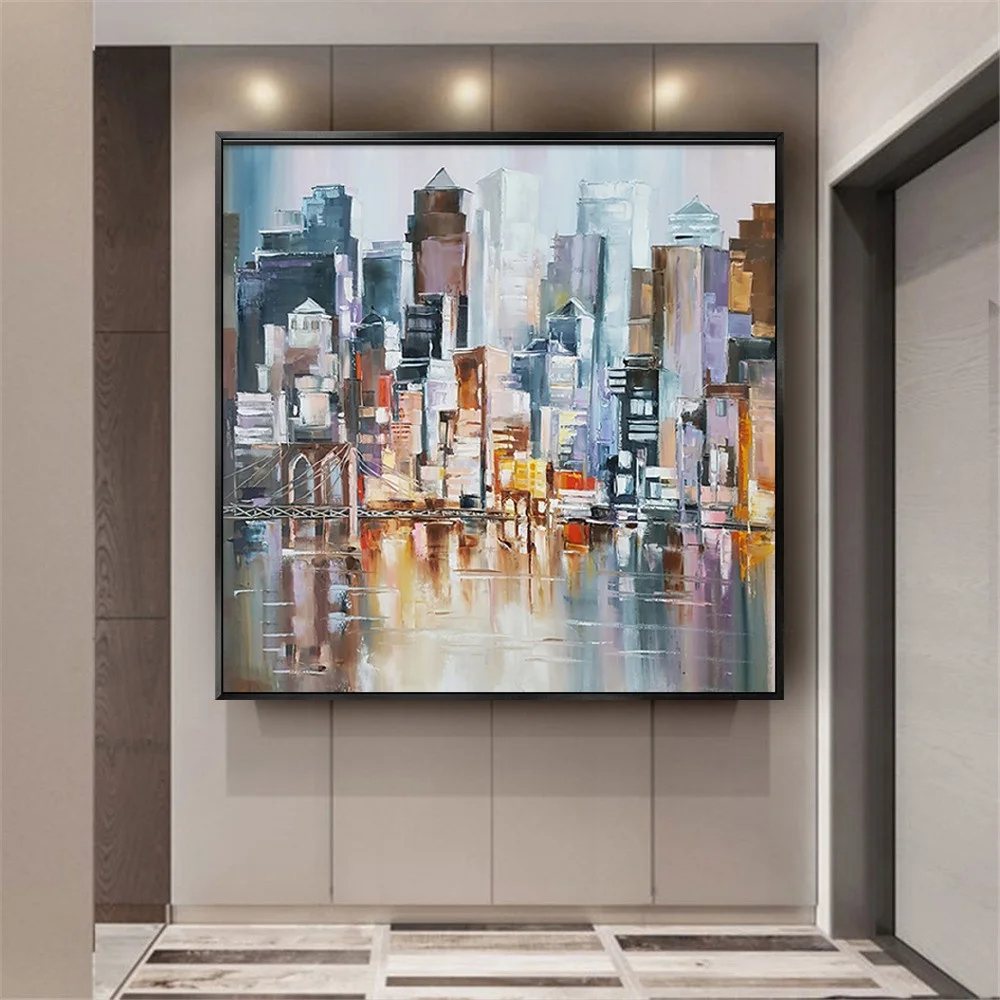 

100% Hand-Painted Oil Paintings Modern New York City View Abstract Thick Oil Texture Canvas Painting For Home Living Room Decor