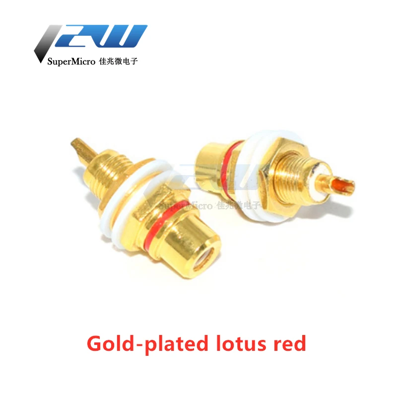 2PCS/Lot Pure copper Gold-plated Lotus Female Base AV Audio Plug RCA Lotus Female Socket Audio Amplifier Coaxia Socket Red/Black