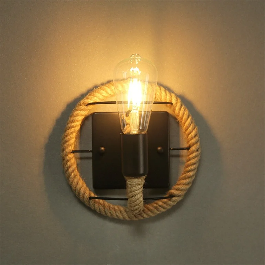 

Hemp Rope Wall Lamp Industrial Vintage Loft Retro Restaurant Wall Light Fixtures Home Decor Bar Cafe Dining Room Wall Sconce E27