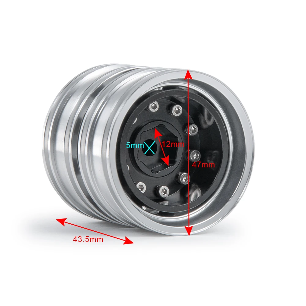 TRINOOD Tamiya Rear Wheel Rim Hub and Rubber Tires Kit for 1/14 Tamiya Tractor Truck Trailer Cargo Truck Car Wheels Parts