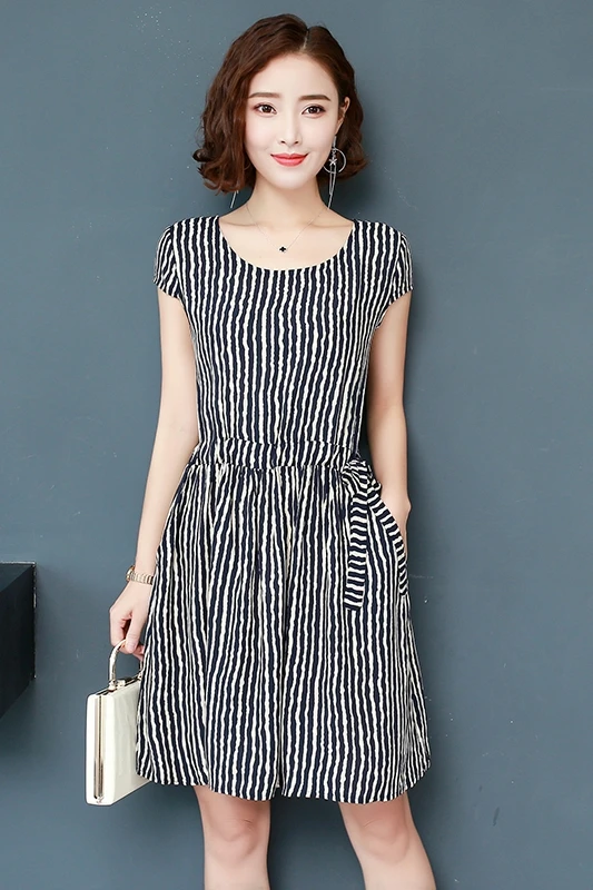 

2020 short-sleeved cotton silk dress Summer fashion wear noble and temperament dress