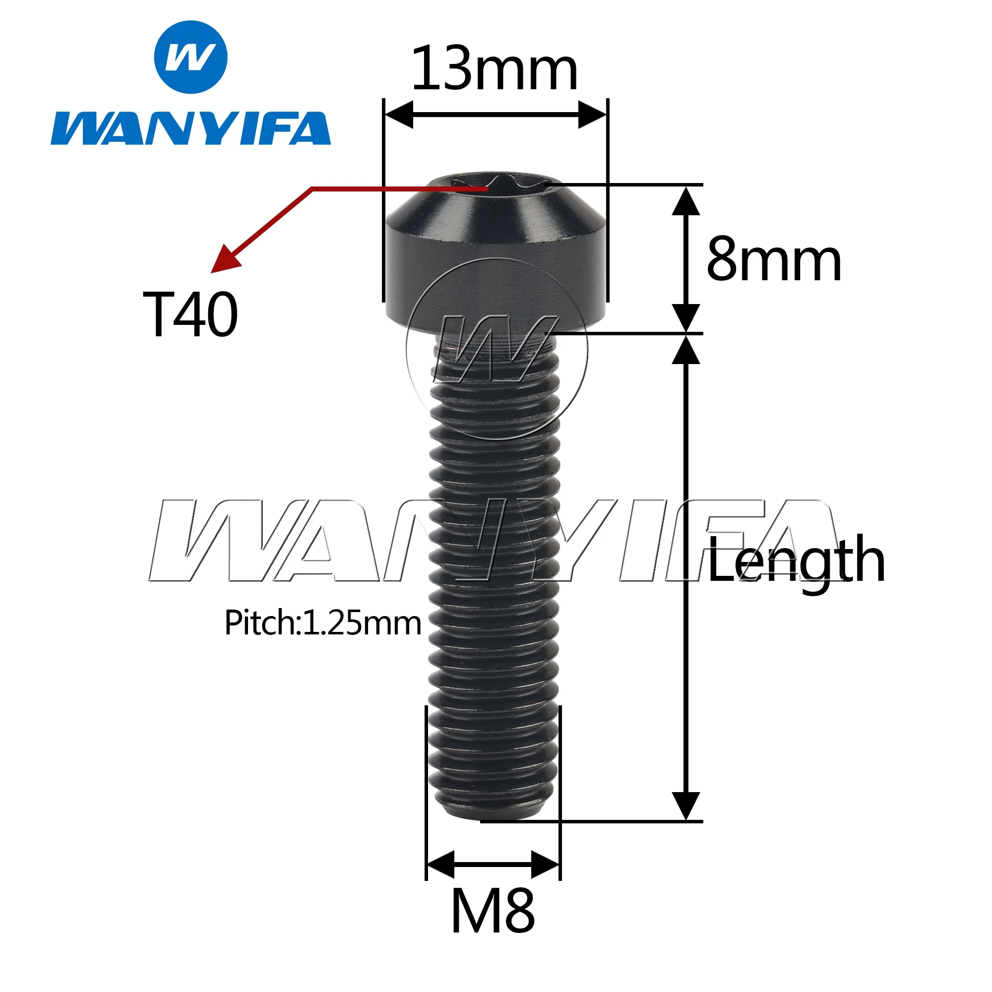 Wanyifa Titanium Ti Bolt M8x10/15/20/25/30/35/40/45/50mm Torx T40 Screw for Motorcycle Car Refit Fastener