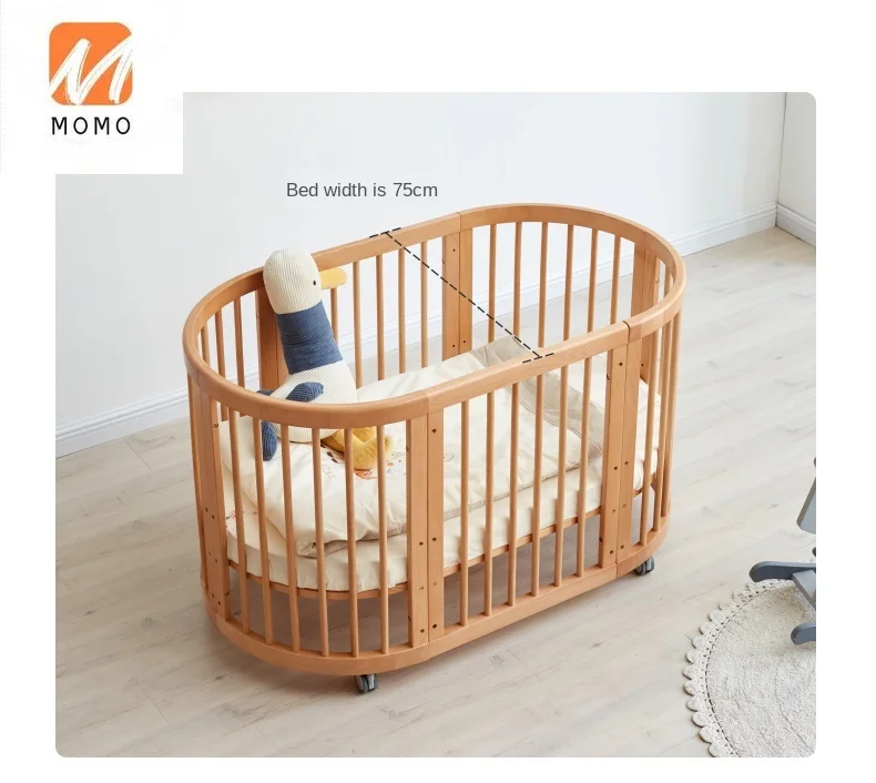 Wooden Bed Modern Simple Beech Fence Edge Protection Baby Bed Nordic Bedroom Adjustable Crib